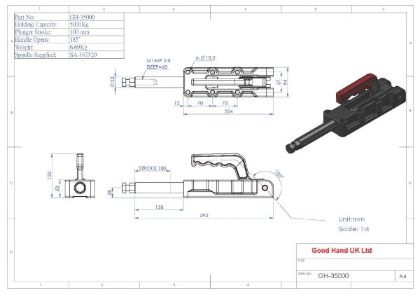 GH-35000 Push Pull Toggle Clamp Plunger Stroke 100mm Size 5000Kg