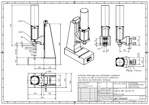 Pneumatic Press 4.5KN 120mm Stroke Dimension B 70-325mm