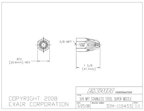 3/8 NPT SUPER AIR NOZZLE, 3/8 BSP, 316 SS