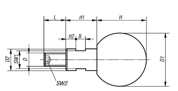 BALL GRIP REVOLVING D1=50 D=M12X21 DUROPLAST, COMP:STAINLESS STEEL 