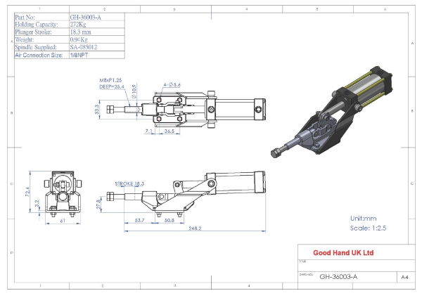 GH-36003-A pneumatic clamp 272Kg