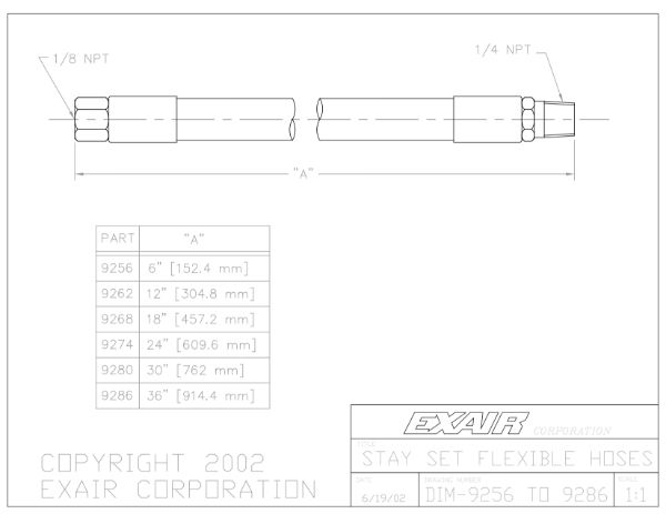 152mm Stay Set Hose 1/4 Male to 1/8 Female