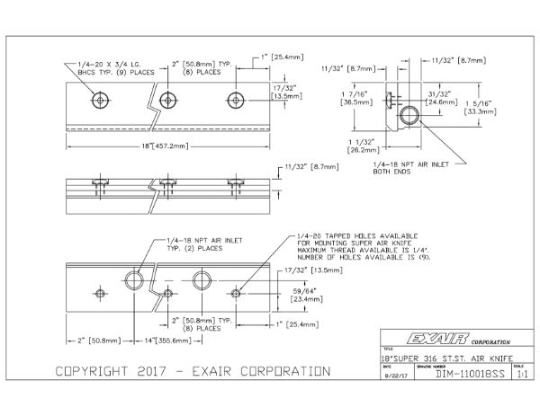 18" 316 Stainless Steel Super Air Knife Kit