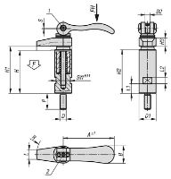 HOOK CLAMP W. COLLAR, WITH CAM LEVER, M08, D1=20, P=20, CARBON STEEL 