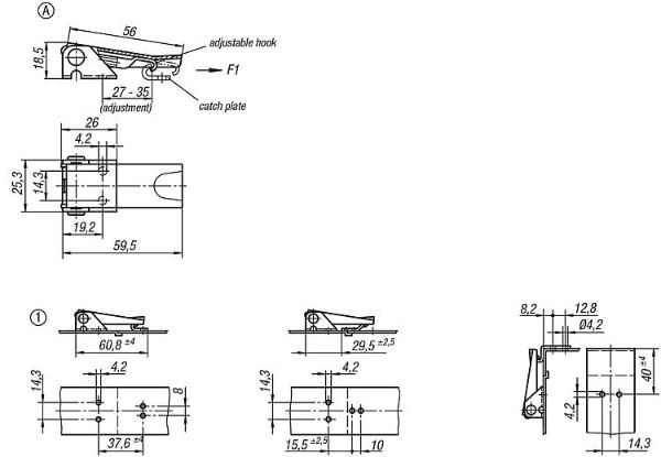 Stainless Steel Adjustable Screw Latch No Lock Length 59mm Dimensions