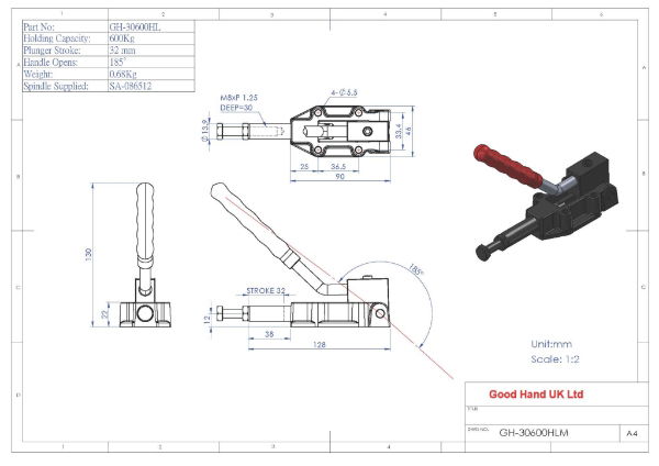 GH-30600HL Long Handled Push Pull Clamp Plunger Stroke 32mm Size 600Kg