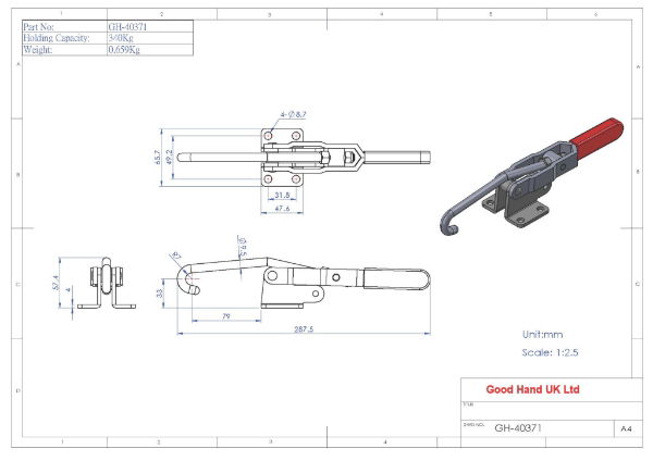 GH-40371 Hook Toggle Clamp Optional Latch Plate Size 340Kg