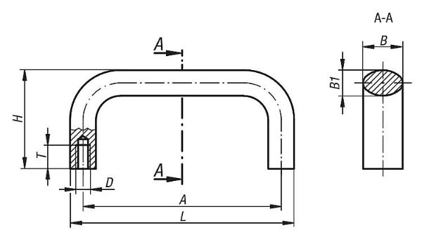 PULL HANDLE OVAL A=128, L=141, D=M06, H=50, ALUMINIUM NATURAL ANODIZED 