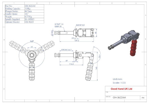 GH-36224M Push Pull Toggle Clamp 66.8mm Size 318Kg