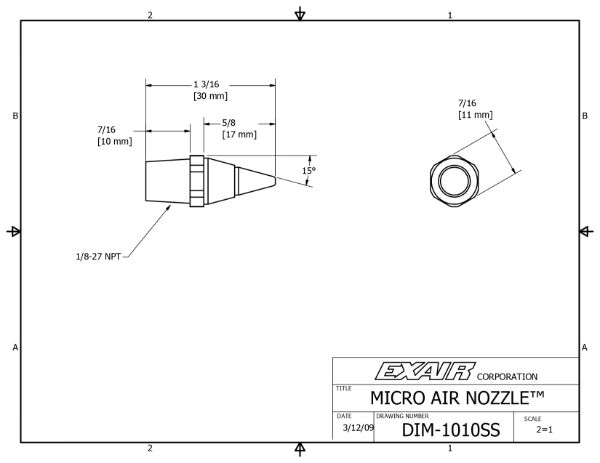 Micro Stainless Steel Air Nozzle, 1/8 BSP