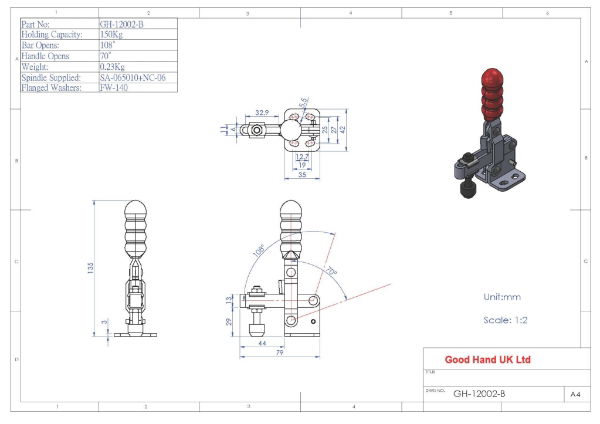 GH-12002-B 200Kg vertical toggle clamp