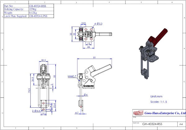 Overall Height 78.5mm. Overall Length 81mm. Holding Force 225daN