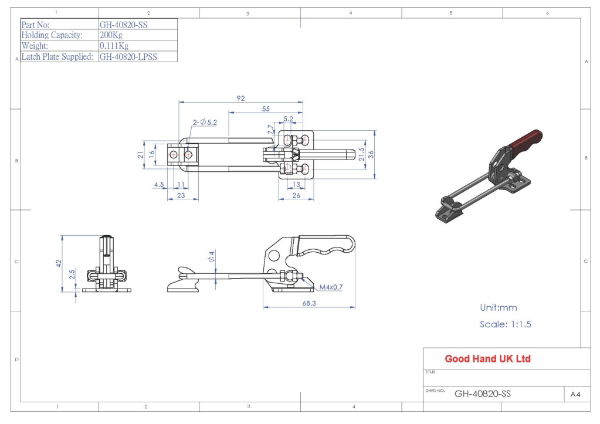 GH-40820-SS 400Kg Stainless Steel Latch Clamp