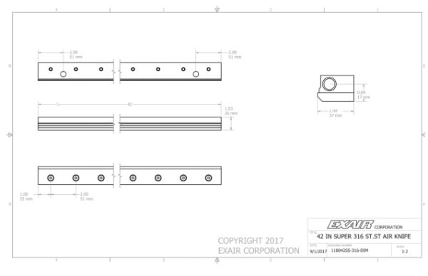 42" 316 Stainless Steel Super Air Knife Kit With Plumbing Kit Installed