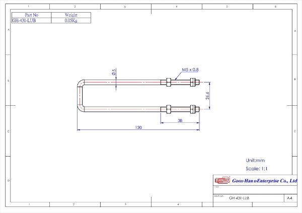 GH-431-LUB120 Steel U Bolt M5x120mm