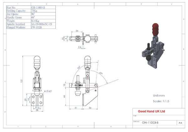 GH-11003-B 100Kg side mounting vertical toggle clamp