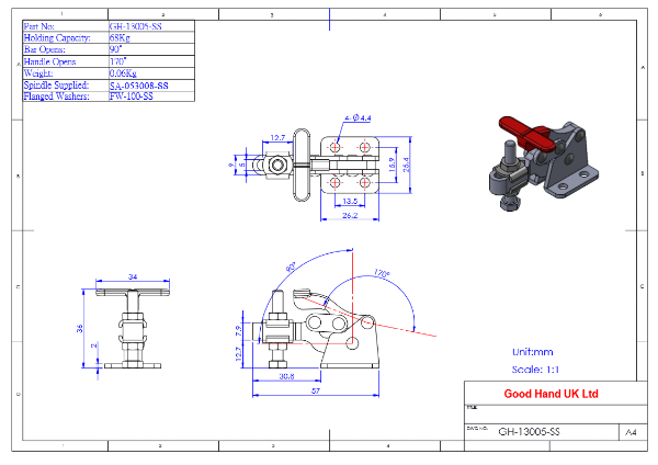 GH-13005-SS Stainless Steel Vertical Toggle Clamp