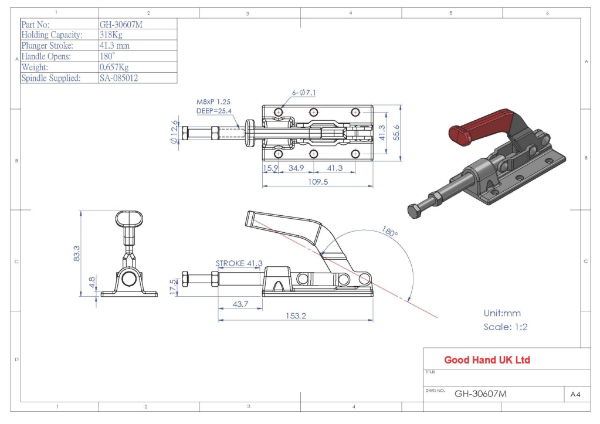 GH-30607M Push Pull Toggle Clamp 41.3mm Size 318Kg