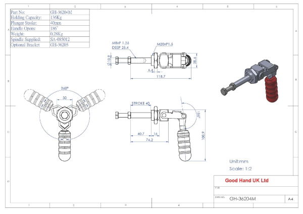 GH-36204M Push Pull Toggle Clamp 40mm Size 136Kg