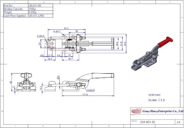 Stainless Steel Latch Clamp With Latch Plate Size 318Kg