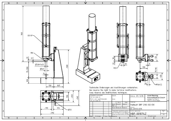 21kN Pneumatic Press 120mm Stroke Dimension B 75mm – 330mm