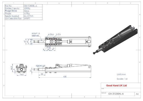 GH-31200HL-A pneumatic clamp 1200Kg