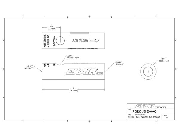 In Line E Vac Only For Porous Applications 2.1 CFM