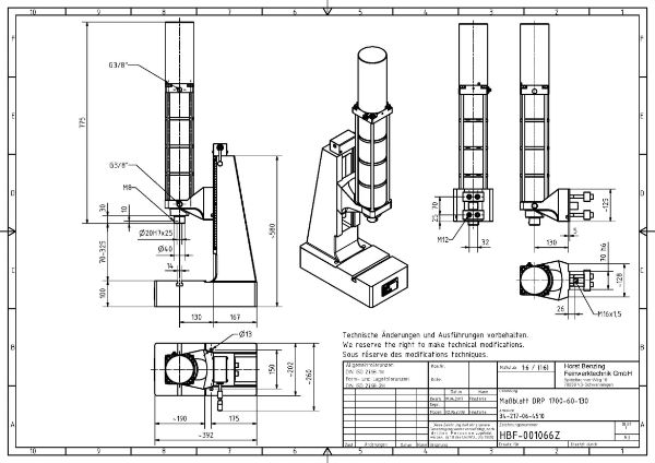 Pneumatic Press 17KN 60mm Stroke Dimension B 70-325mm