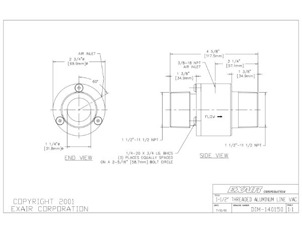 Threaded Line Vac In Aluminium For 1 1/2" Pipe