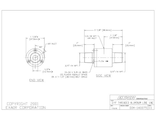 Threaded Line Vac In Aluminium For 3/4" Pipe