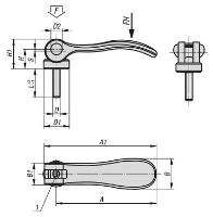 CAM LEVER ADJUSTABLE SIZE:0 M05X20, A=52,3, B=18, STAINLESS STEEL BLASTED, COMP:STAINLESS STEEL