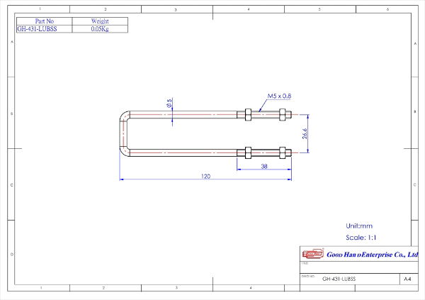 GH-431-LUBSS120 Stainless Steel U Bolt M5x120mm