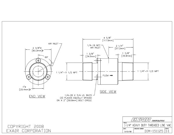 Heavy Duty Threaded Line Vac In Hardened Alloy 1 1/4" Pipe