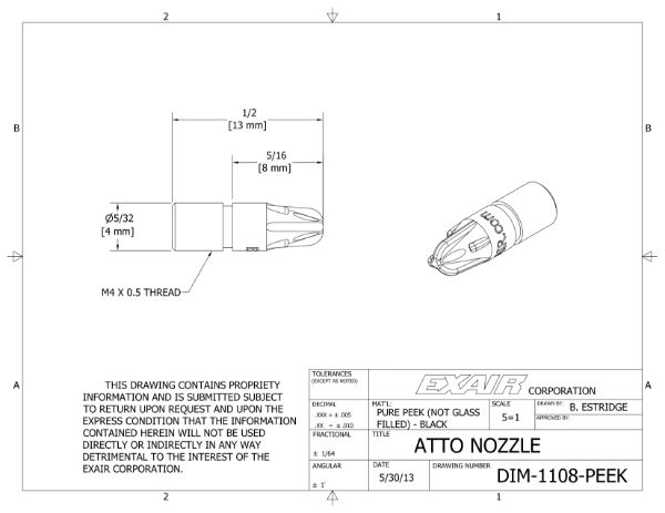 PEEK Atto Super Air Nozzle, M4 x 0.5