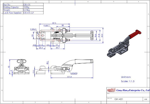 Horizontal Latch Toggle Clamp With Latch Plate Size 318Kg