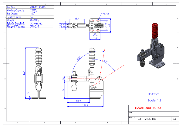 GH-12130-HB Vertical Toggle Clamp