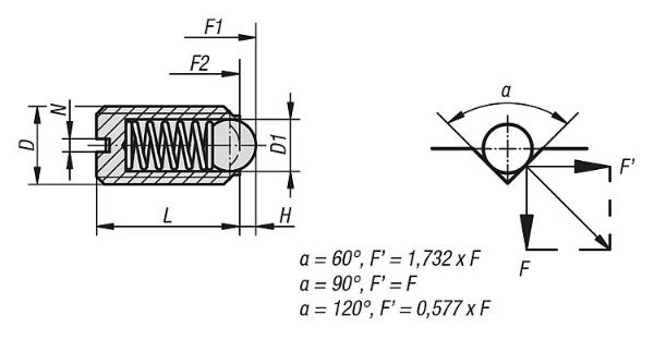 Steel Spring Plunger Spring Force Long Version Drawing by Kipp - Good Hand UK 