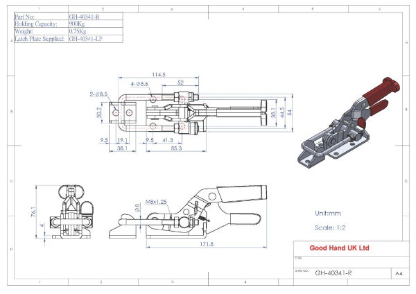 GH-40341-R Horizontal Latch Toggle Clamp with Safety Lock