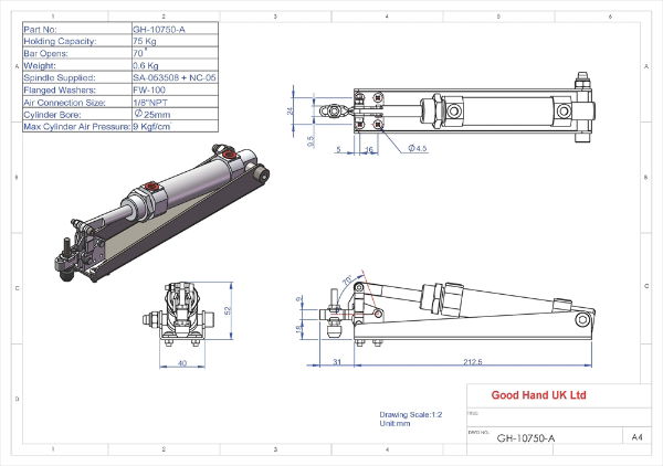 GH-10750-A Pneumatic Vertical Toggle Clamp 75Kg