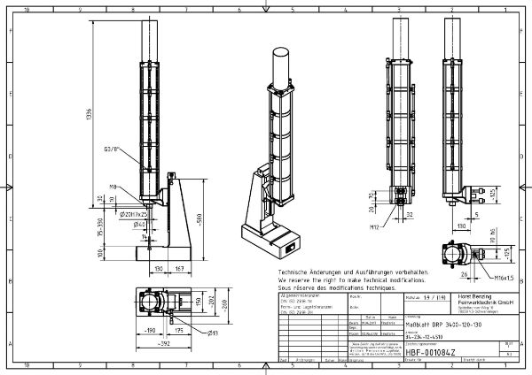 34kN Pneumatic Press 120mm Stroke Dimension B 75mm – 330mm