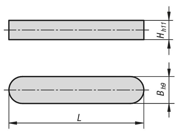 PARALLEL KEY DIN6885, FORM:A, B=4, L=20, H=4, STAINLESS STEEL 1.4571 