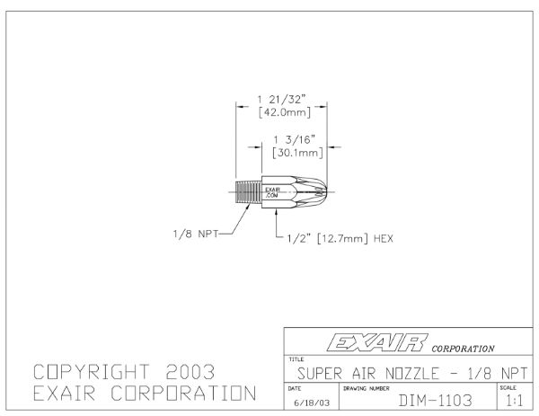 Mini Super Air Nozzle In Zinc Alloy 1/8" BSP Male Force 255g