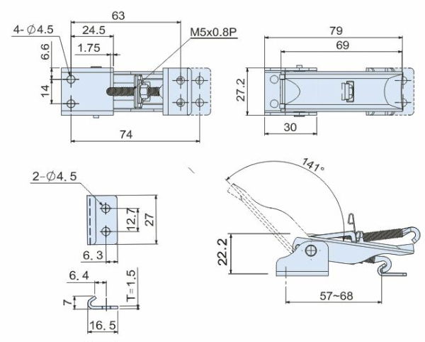 Zinc Plated Toggle Latch With Safety Latch L=79mm