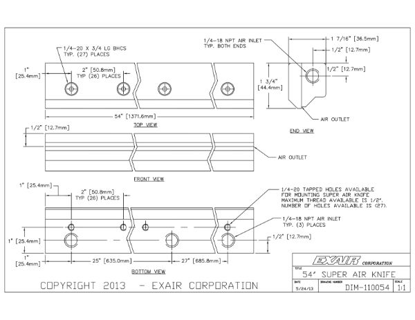 54" Super Air Knife Kit with Plumbing Kit Installed