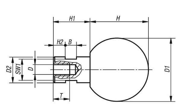 BALL GRIP REVOLVING D1=50 D=M12 DUROPLAST, COMP:STAINLESS STEEL 