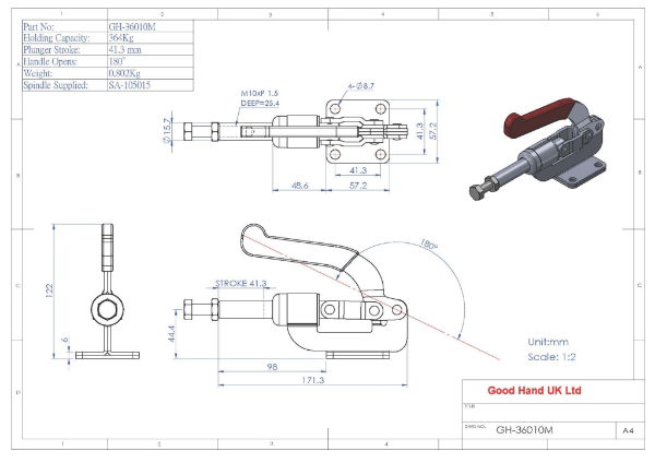 GH-36010M Push Pull Toggle Clamp 41.3mm Size 364Kg