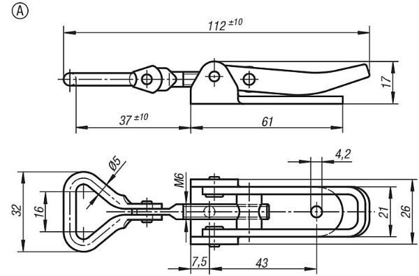 Stainless Steel Light Duty Adjustable Hook Length 112mm Dimensions