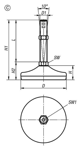 Levelling feet steel or stainless steel Form C