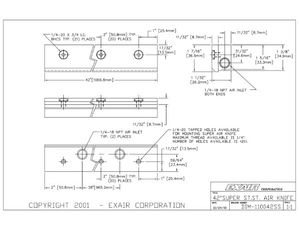 42" Stainless Steel Super Air Knife Kit with Plumbing Kit Installed