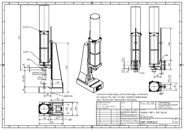 Pneumatic Press 8.5KN 120mm Stroke Dimension B 65-350mm